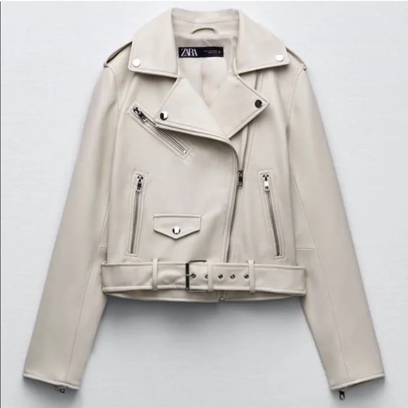 Zara cream top leather jacket